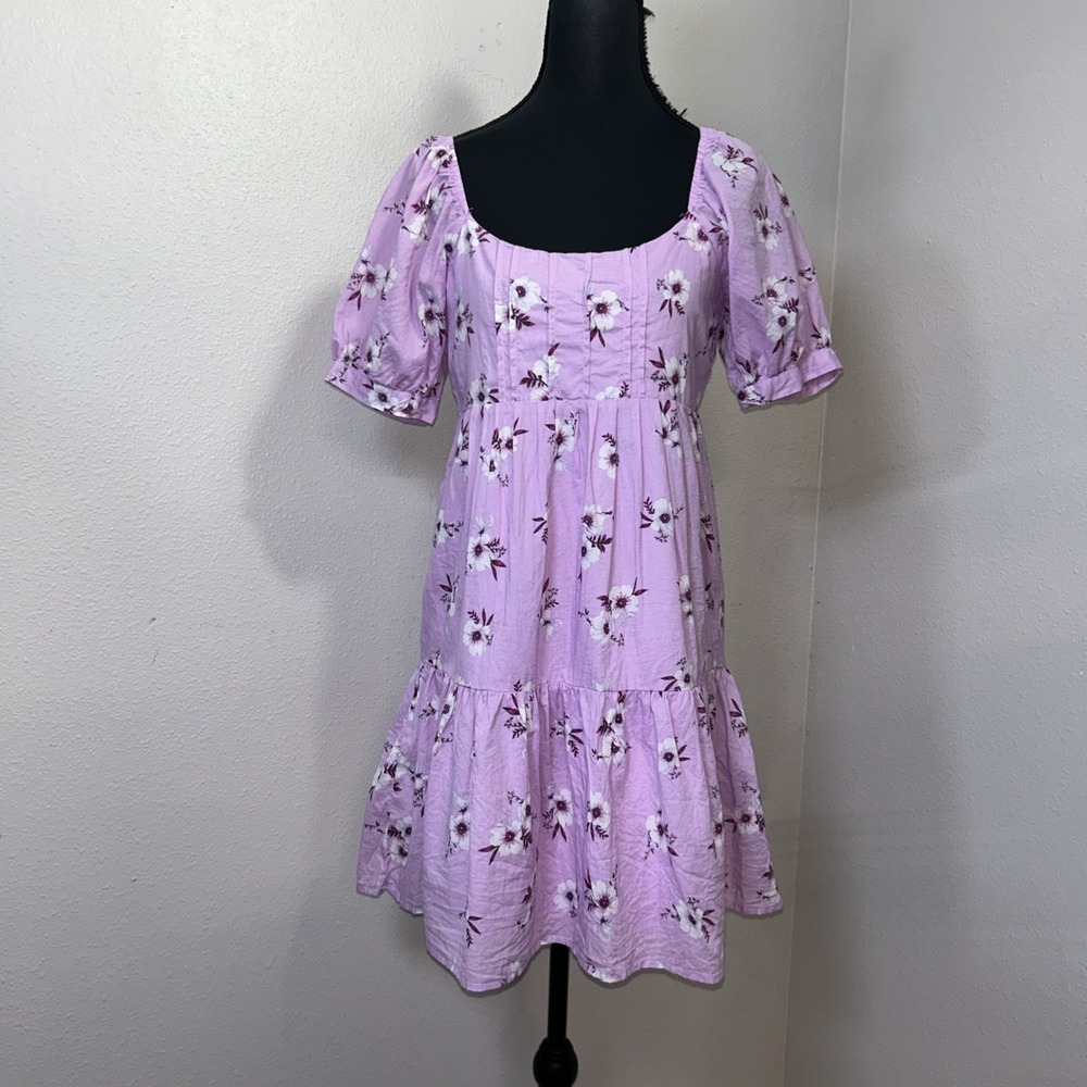 Mi ami For Francesca's Mini Dress Women's Small Purple Floral 1/2‎ Sleeve Boho